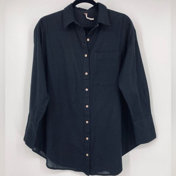 Free People Women’s Oversized Black Shirt XS - Picture 3 of 8
